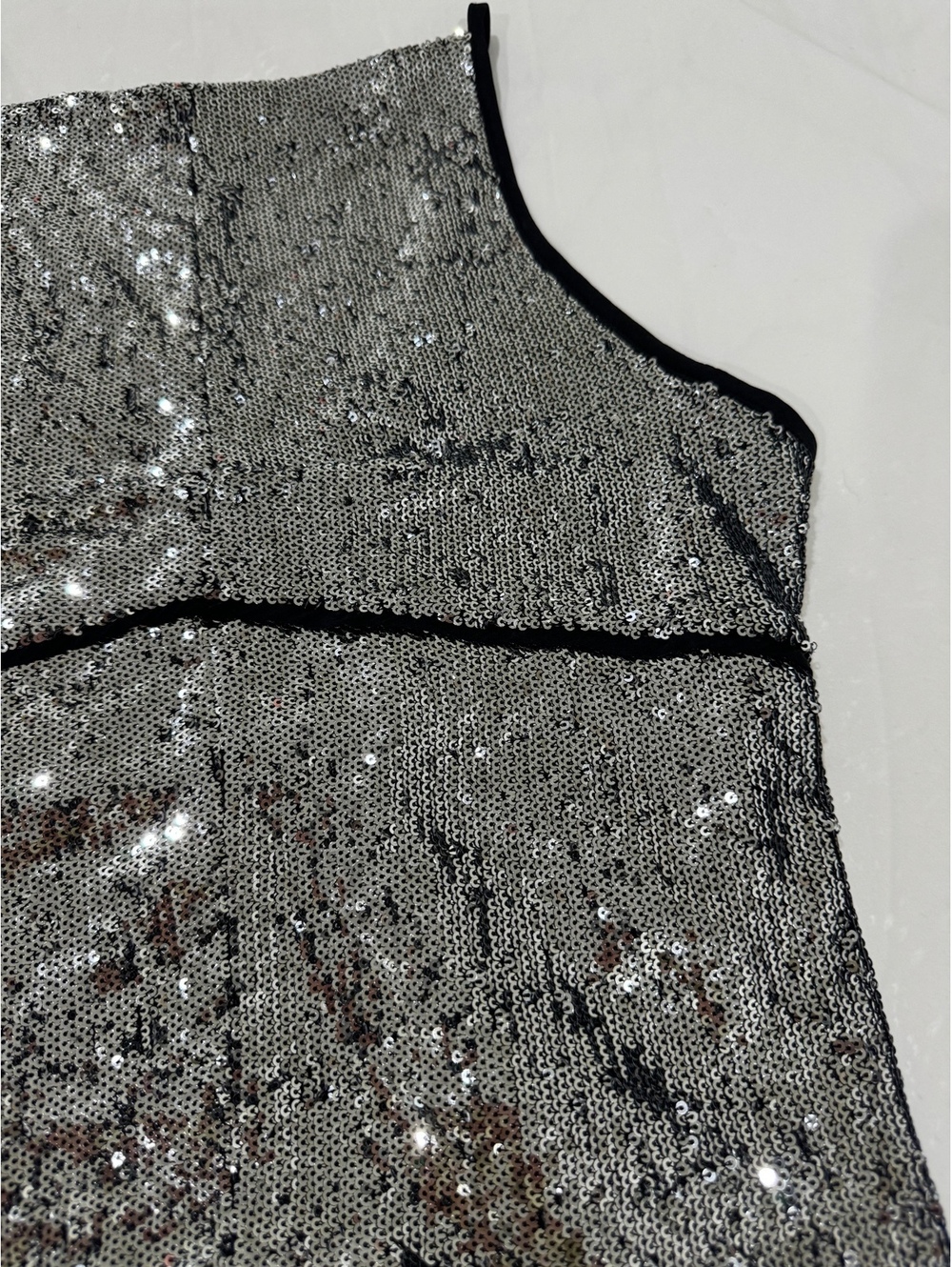 Free People Sequin High Neck Strappy Back Tank Top Silver Black Medium - Picture 5 of 9